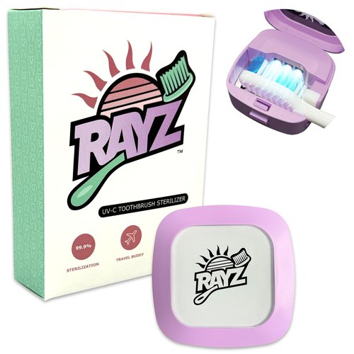 Rayz UV-C Toothbrush Sanitizer | Portable & Rechargeable | 99.9% Sanitization in 3 Minutes | Wall Mountable, Travel-Friendly & TSA-Approved (Lavender)