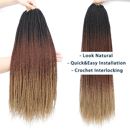 Crochet Braids Senegalese Twist Crochet Hair 7 Packs Pre Looped Micro Senegalese Twist Braiding Hair Ombre Crochet Braids for Women (24inch, 1B/30/27)