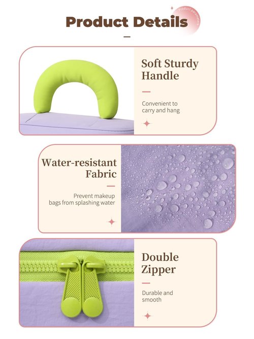LALAMISI Makeup Bag Cute Cosmetic Bag for Women Girls Large Capacity Makeup Organizer Portable Travel Toiletry Bag with Handle and Brush Compartment, Purple