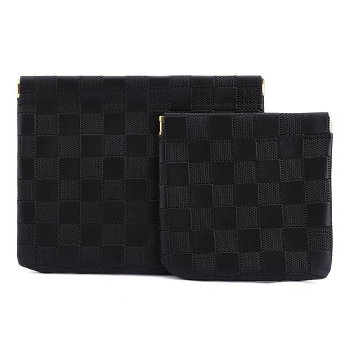 Tiltol 2 PCS Ladies Small Makeup Bag for Purse,Coin Purse Lipstick Cosmetic Accessories Organizer,Travel Pouch,Waterproof No Zipper Self-closing Small Makeup Pouch (Checkered Black)
