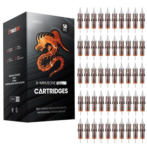 50 Assorted Tattoo Cartridge Needles Mixed Size #10 Bugpin Round Liner Shader - 15 Pcs each of 3RL, 5RL - 10 Pcs 7RL - 5 Pcs each of 3RS, 7RS Pro Disposable Membrane Tattoo Needles