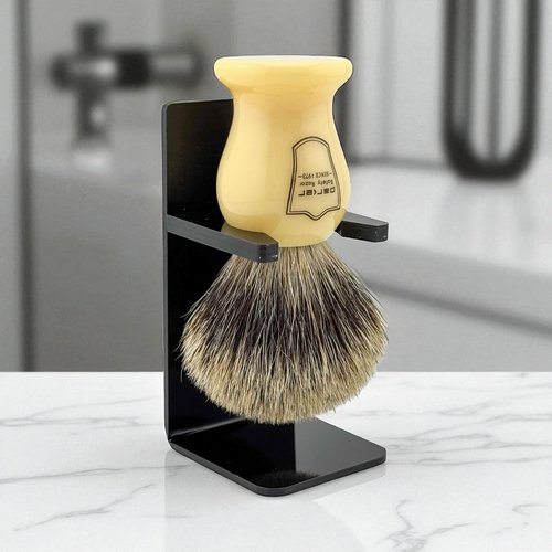 Parker 3-Band Pure Badger Bristle Shaving Brush – Faux Ivory Handle, Classic Wet Shave Brush for Lathering Shaving Soaps & Creams with Bladed Razors