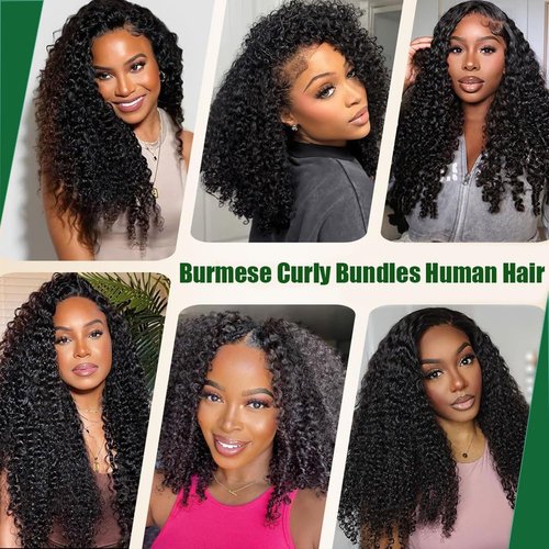 Burmese Curly Bundles Human Hair 14 Inches 3C4A Water Wave Quick Weave with Spiral Curly End 100% Unprocessed Kinky Curly Human Bundles in Hair Extensions Natural Black