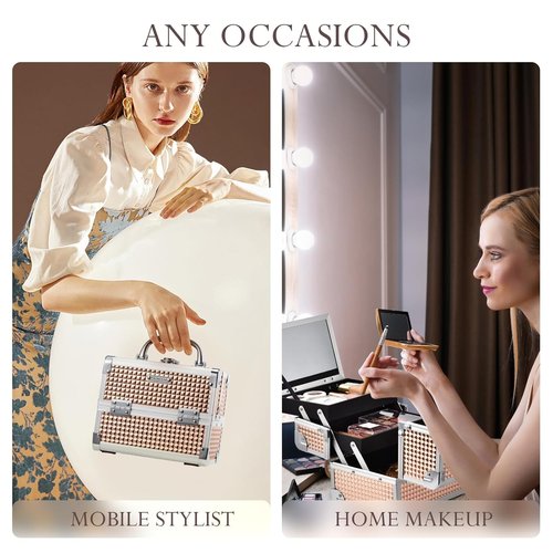 FRENESSA Makeup Case - Portable Train Case with Mirror & Lock | Rose Gold Cosmetic Organizer