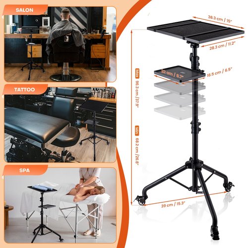 Noverlife Salon Tray Cart on Wheels with Storage Platform, Tattoo Rolling Tray Height Adjustable Salon Service Cart, Iron SPA Rolling Trays Portable Tattoo Table Stand for Dental
