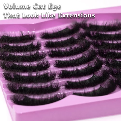LEAFMOON Mink Lashes Fluffy 20mm Volume False Eyelashes 8D Cat Eye Strip Lashes D Curl 14 Pairs Dramatic Soft Eyelash 25mm Big Long Lash Strips Lashes Pack That Look Like Extensions Faux Mink Lashes