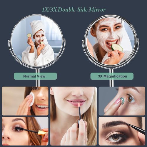 Schliersee Makeup Mirror with Magnification Set of 2, Double Sided Swivel Mirror for 1X/2X Magnification Standing Table Vanity Mirror for Dressing, Bathroom, Bedroom, 7 Inch