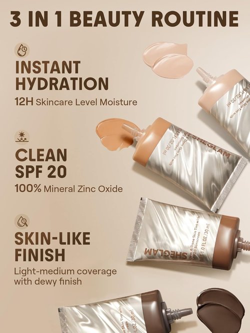 SheGlam Dew & Done Skin Tint - SPF 20 Light-Medium Coverage Foundation for Even Skin Tone | Bamboo