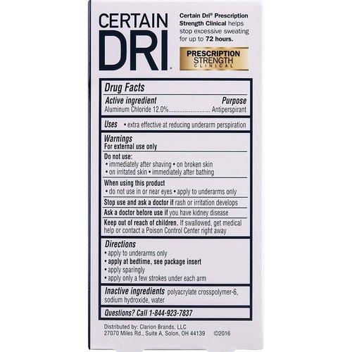 Certain Dri Prescription Strength Clinical Antiperspirant Roll-On Deodorant, Hyperhidrosis Treatment for Men & Women, Unscented, 1.2 Fl oz, 2 Pack