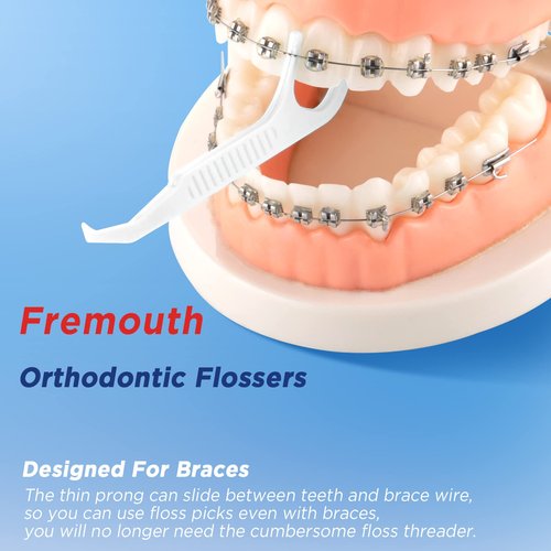 Fremouth 140 Count Braces Flossers with 10 Travel Cases, Orthodontic Flossers for Braces - Ortho Dental Floss Picks, 14 Count (Pack of 10)