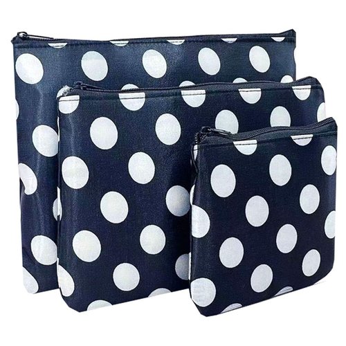 HappyDaily 3 Pack Beautiful and Multifunctional waterproof Makeup cases or Cosmatic bags or Travel Toiletry Pouch or Storage bags or Purse for Women Girls (Black and White(Polka dot))