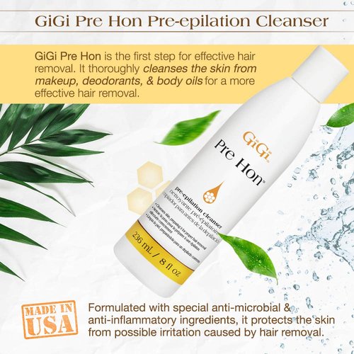 GiGi Pre Hon Pre-Epilation Pre Wax Cleanser - Skin Prep for Waxing, Removes Oil & Impurities, Ideal for Face & Body, 8 fl oz