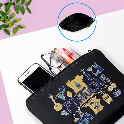 Portugal Vacation Travel Gift - Bachelorette Party Makeup Bag - Is Calling I Must Go (Must Go Portugal Black)