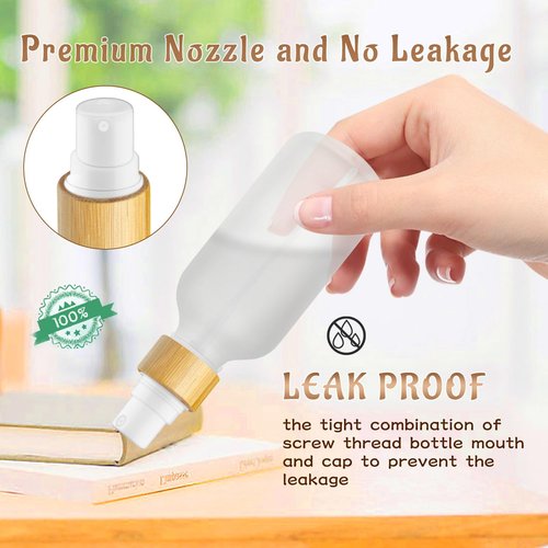 DMuuuDM 12 Pack 2 oz Glass Spray Bottles,Empty Perfume Fine Mist Atomizer,Natural Bamboo Pump Head Travel Liquid Holder Containers for Cologne,Essential Oils,Body Sprays,Room Sprays-Clear Frosted