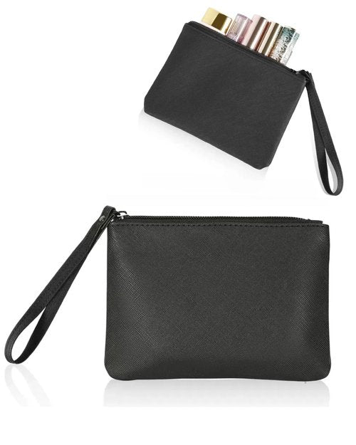 Small Makeup Bag for Purse Mini Cosmetic Pouch Zipper Little Wristlet, Tiny Make Up Organizer Lipstick Feminine Product Car Change Coin Holder for Women, 4.5 x 6.5 Clutch Stadium Approved, 1 Black