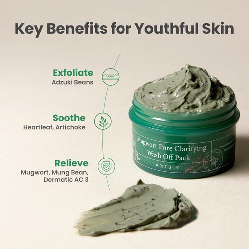 AXIS-Y Mugwort Pore Clarifying Wash Off Pack - Face Exfoliator Targets Clogged Pores, Whitehead & Blackhead Remover - Vegan Korean Skin Care Glass Skin Clay Mask - 3.38 fl. oz.