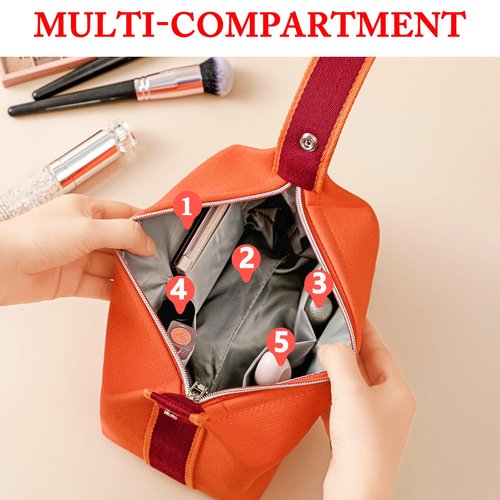 Fammart Travel Makeup Bag, Waterproof Canvas Cosmetic Bag Make Up Organizer Case for Women, Large Toiletry Bag Skincare Pouch for Toiletries Accessories Brushes