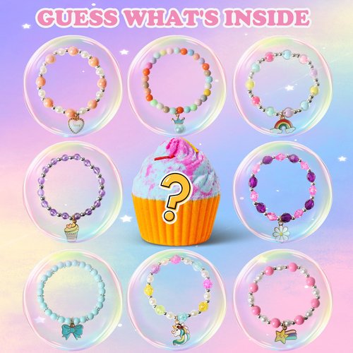 Bath Bombs for Kids with Surprise Jewelry Toys Inside, 8 Cupcake Bath Bombs Gifts Set, Girls, Teens, Kids Easter Valentines Day Gift Birthday, Handmade Fizzes Bubble Spa Bath Kit for Girls