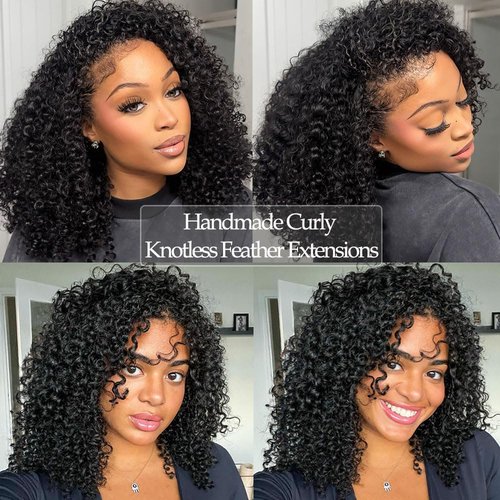 Curly Pre-Separated Feather Crochet Hair Extensions Reusable Knotless Real Human Hair With String Fullness Deep Curly Human Crochet Hair 14inch