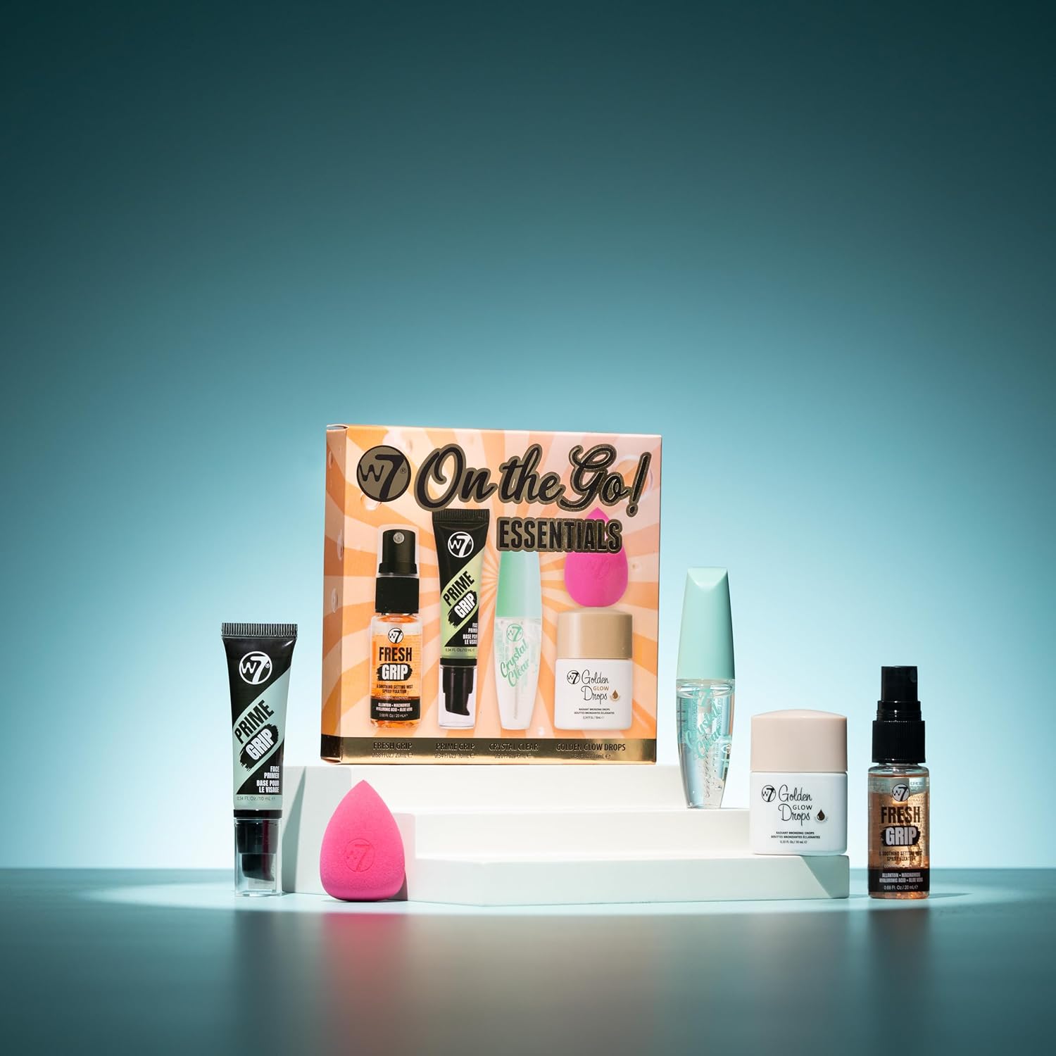 W7 On The Go Essentials Set - Mini Makeup Must-Haves with Primer, Setting Spray & Mascara | Travel-Friendly Size