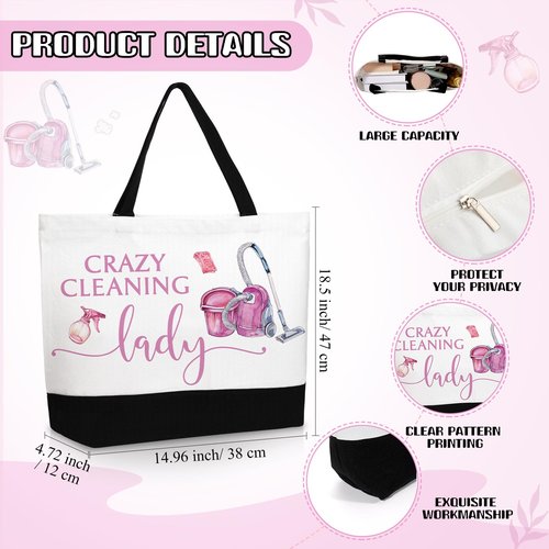 Kacctyen 3 Pcs Housekeeping Appreciation Gift, Housekeeping Week Tote Bag Cosmetic Makeup Bag Cleaning Keychain for Cleaning Service Staff Coworker
