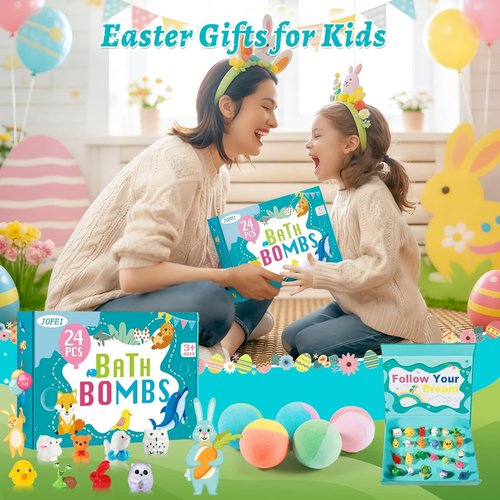 Bath Bombs for Kids with Surprise Inside, 24 Pack Kid Bath Bombs Gift Set, Easter Basket Stuffers Easter Gifts for Kids Bubble Fizzy for Girls Boys with Toys Inside