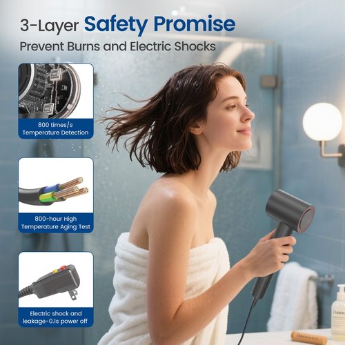 Hair Dryer with Diffuser,1-4min Fast Dry by 1400w, 3 Heat/Cool Wind Level,0.86lb Lightweight, 49db Low Noise, 2 Billion Plasma, Industry-Leading High-Speed Brushless Motor Blow Dryer for Home Travel