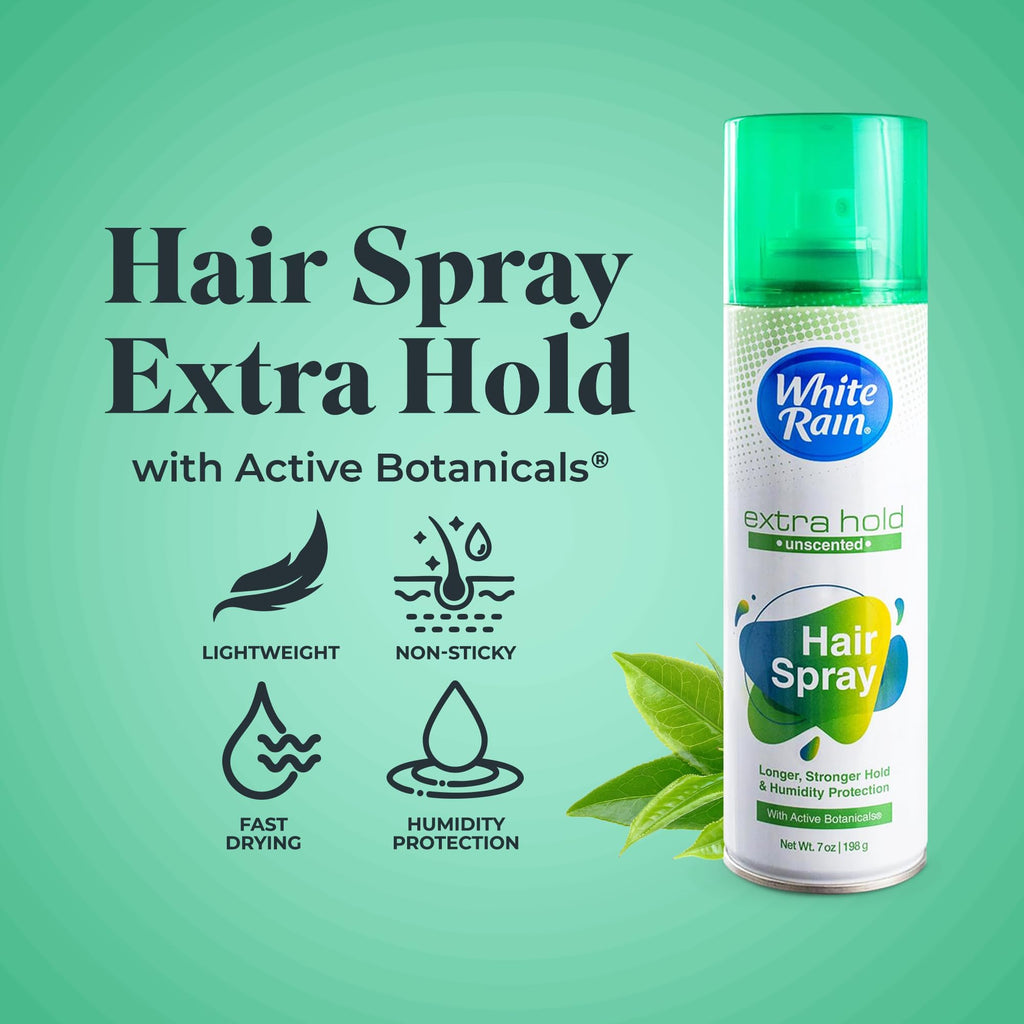 White Rain Hairspray Extra Hold Unscented, 7 oz (Pack of 8), Aerosol Hairspray for Women & Men, Humidity Resistant, Fragrance-Free, Non-Sticky, Finishing Hair Spray Extra Hold for All Hair Types