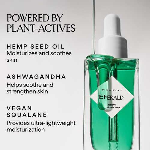 HERBIVORE Emerald Facial Oil | Calming & Soothing for Stressed Skin | Deeply Hydrating with Squalane & Ashwagandha, Safe for Blemish Prone Skin, Vegan, 50 mL / 1.7 oz