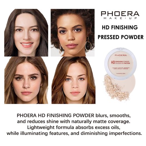 PHOERA Foundation Pressed Face Powder - Silky Soft Focus Setting Powder for Shine-Free Skin | 0.28 Oz (003 Mint Green)