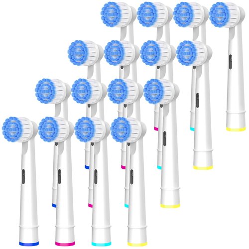 Pro Sensitive Gum Care Replacement Brush Heads Compatible with Oral-B Electric Toothbrushes, 16 Pack High Density Extra Soft Bristles Toothbrush Heads Refill, White