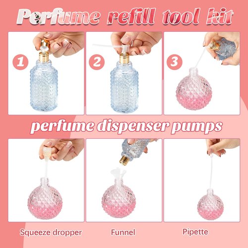 Geiserailie 50 Pcs Perfume Refill Pump Tools Perfume Dispenser Transfer Kit Include Funnels, Dispenser Pumps, Syringes, Droppers and Squeeze Droppers for Liquid Small Atomizer Bottle