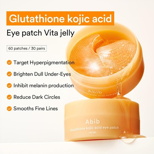 Abib Glutathione Kojic Acid Eye Patches - Brighten Dark Circles & Spots | 60 Count Korean Skin Care