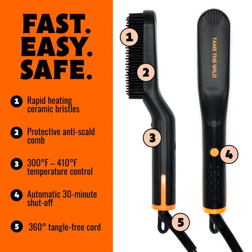 Tame the Wild Premium Beard Grooming Kit - Heated Beard Brush, Straightener Comb, Heat Protectant Spray, Beard Soap, Balm, Wooden Comb, and Storage Case