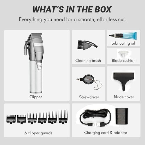 BaBylissPRO FX+ Professional Hair Clippers - Cord/Cordless, All Metal, 3-Hour Lithium Battery Runtime