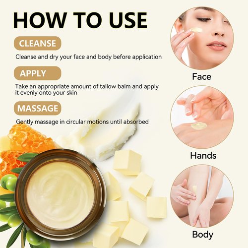 Taoscare Beef Tallow for Skin, Organic Tallow and Honey Balm for Face, Natural Face Moisturizer, Grass Fed Beef Tallow Skin Care Cream Body Butter, Deep Hydrate and Nourish Dry Skin