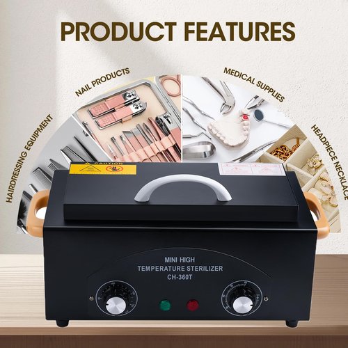 High Temperature Cleaning Box 300W 1.5L with Timer Dry Heat Sterilizer Cabinet Equipment with Stainless Tray For Nail Tool Spa Pedicure Hairdressing Metal Tools with Handle (Black#2)