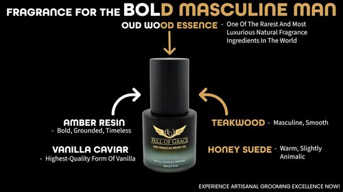 FULL OF GRACE Premium Beard Oil, Organic And Natural, With 22 Ingredients Including Argan, Jojoba, Abyssinian To Condition, Hydrate Beard And Moisturize Facial Skin | Fragrance: Oud | 30ml/1 fl oz