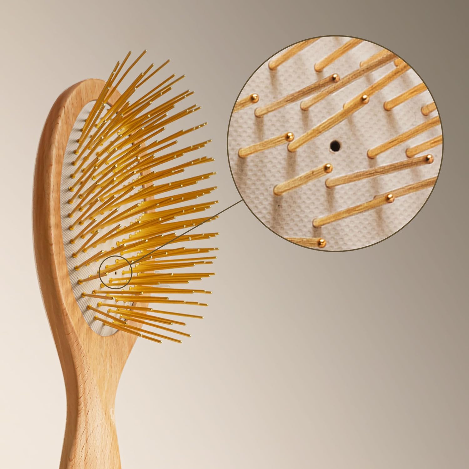 Snow Fox Skincare Gua Sha Hair Brush - Wooden Edition | Scalp Massage Comb with Gold-Plated Bristles for Healthy Follicles
