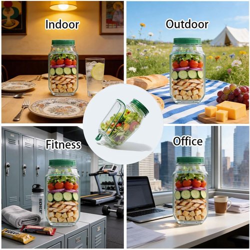 Portable Salad Jar by [Brand Name] - Leakproof Dressing Container, Removable Lid Converts to Bowl, Food Grade, Dishwasher Safe