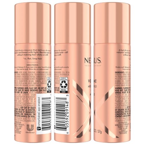 Nexxus Travel Mousse - Volume Medium Hold 4-Pack | 72-Hour Anti-Humidity Shield, 2 Oz Each