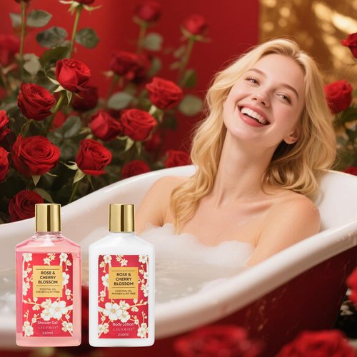 Valentines Day Gifts for Women - 27 Pcs Bath and Body Gifts Basket Set - Rose Spa Gifts Set Skin Care Set for Women, Gift Baskets Set for Mothers Day Mom | Gifts for Birthday, Christmas Gift for Her