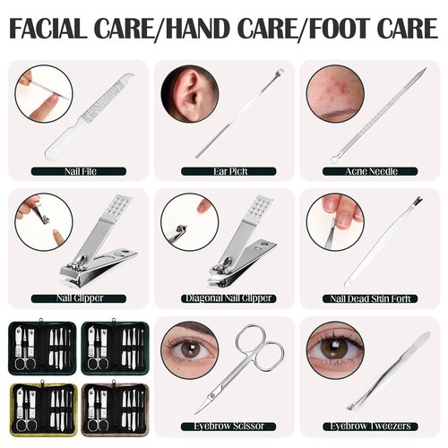 Coume 48 Set Men Gift Bulk Nail Care Kit Stainless Steel 8 in 1 Manicure and Pedicure Set with Travel Case Stocking Stuffers Baby Shower Prizes for Employee Teacher Staff Coworkers(Green Series)