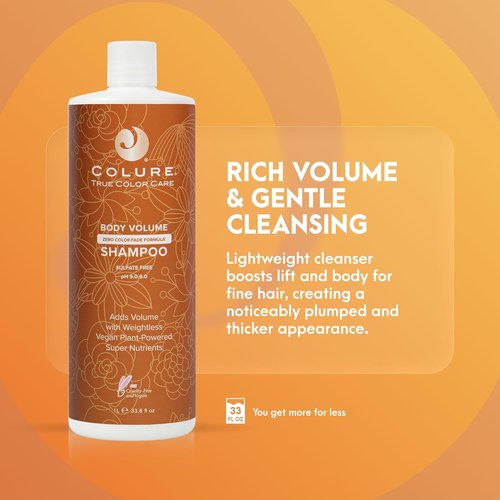 COLURE Body Volume Shampoo - Volumizing Sulfate-Free Cleanser for Fine Thinning Hair | 33 Fl Oz