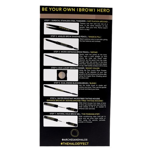 Arches and Halos Ultimate Brow Hero Kit - Pencil, Powder, Spoolie, Brush, and Tweezer Kit for Perfect Eyebrows - Includes Five Essential Eyebrow Care Tools - Professional Grade Design - Light - 1 pc