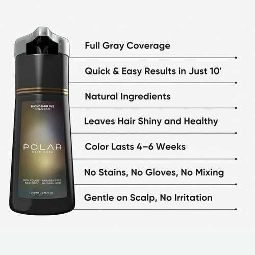 Polar Haircare Blonde Coloring Shampoo - Vegan Ammonia-Free Formula for Gray Hair | Unisex Semi-Permanent Color