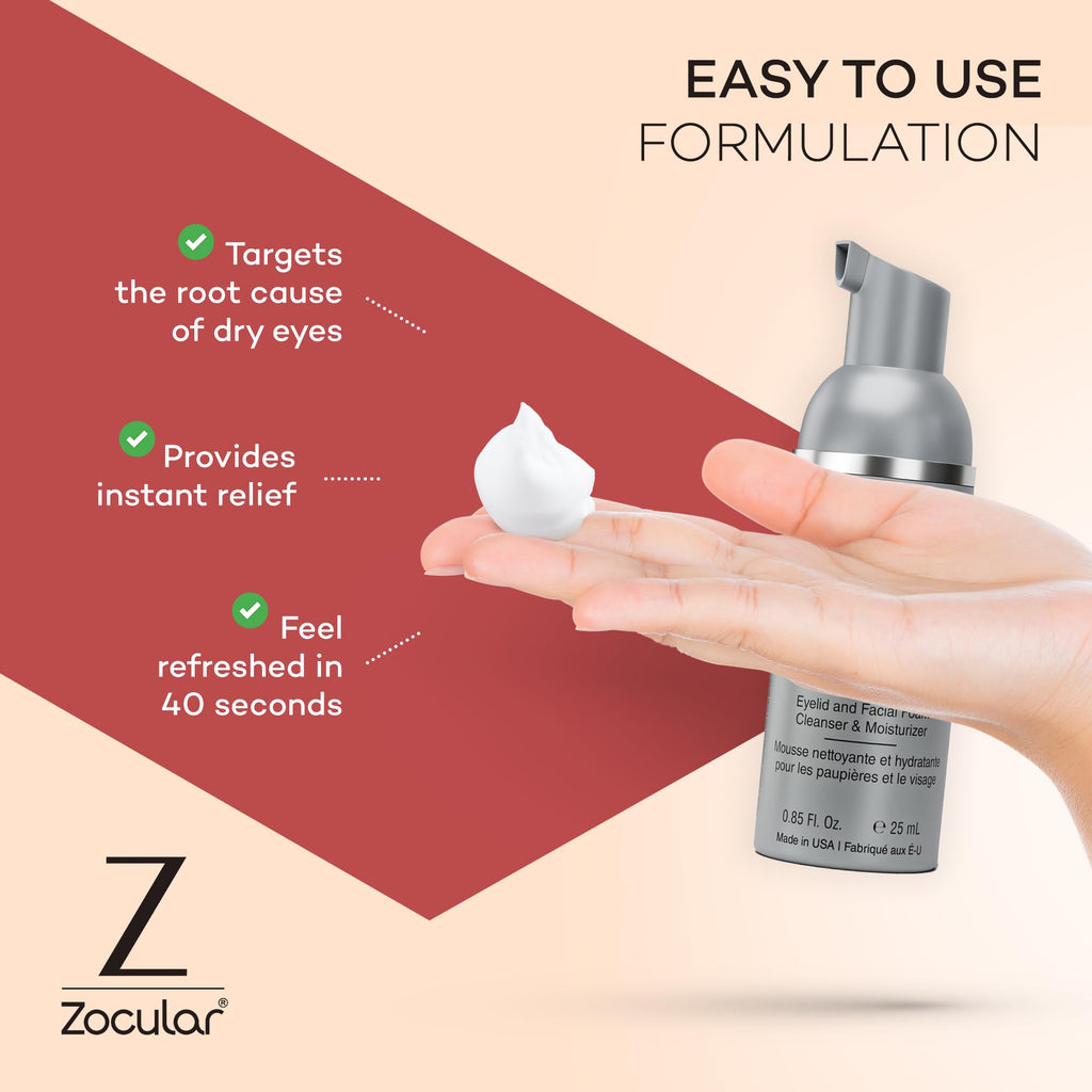 Zocular ZocuFoam Foaming Eyelid Cleanser – Gentle pH-Balanced Cleansing Foam – 25 mL