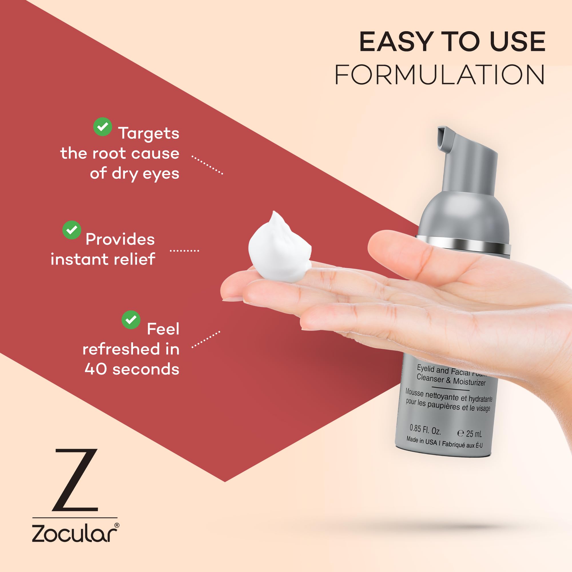 Zocular ZocuFoam Foaming Eyelid Cleanser – Gentle pH-Balanced Cleansing Foam – 25 mL