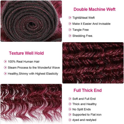 #99J Bundles Human Hair Deep Wave Bundles 30 Inch Burgundy Deep Wave Bundle Unprocessed Brazilian Virgin Weave Hair 1 Bundle 50 Gram Per Bundle