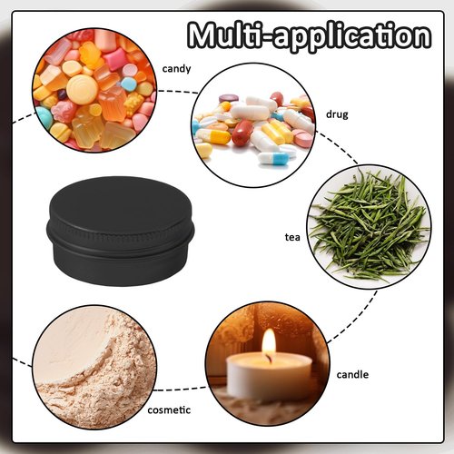 ASUNFO 30 Pcs 0.5 oz Aluminum Tin Cans Round Empty Lip Balm Containers with Screw Lid Black